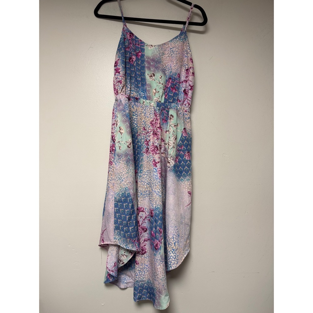 Under Skies Floral Patchwork Hi-Low Dress Spaghetti Strap Sleeveless Summer M